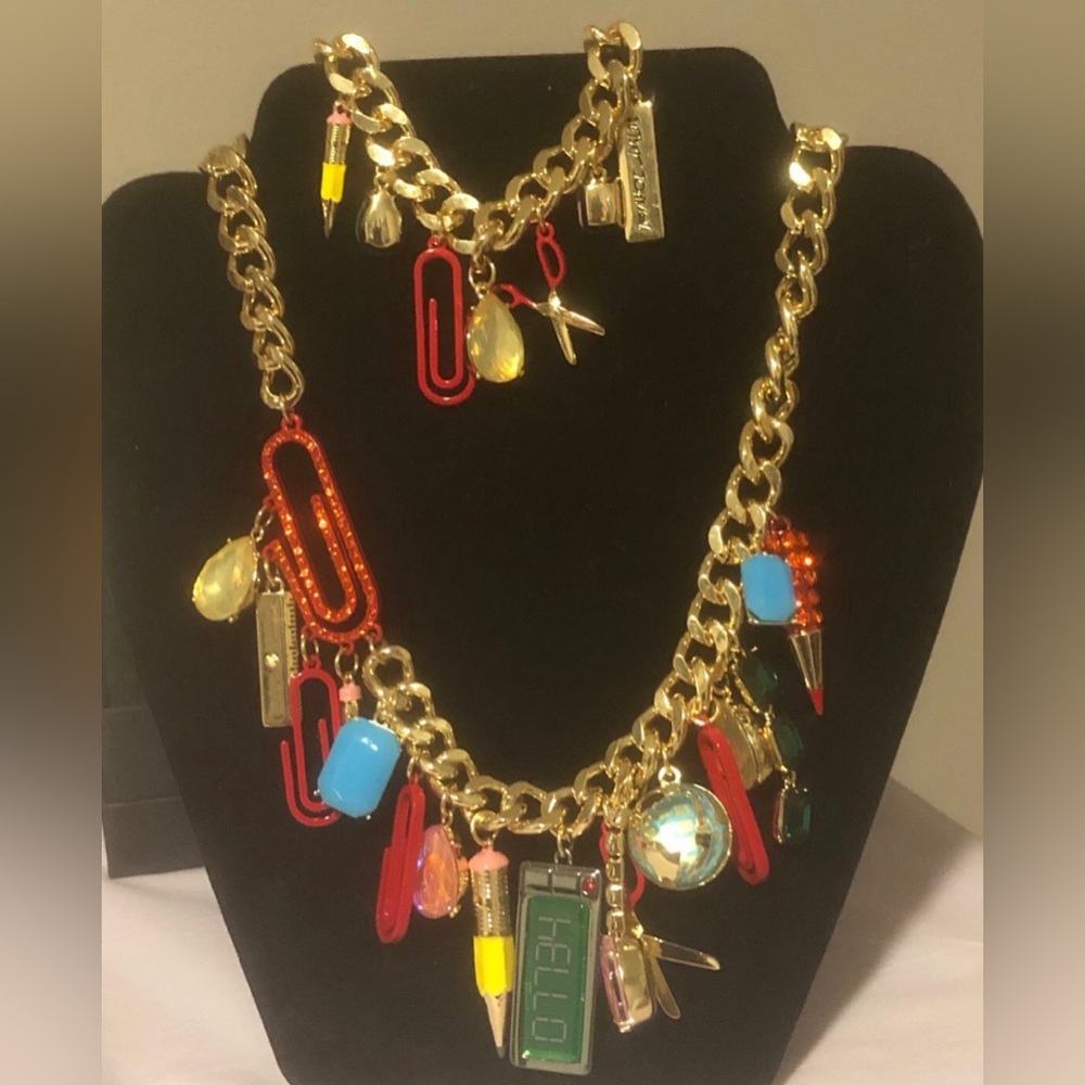 Betsey Johnson Back to School Statement Charm Necklace with Matching Bracelet